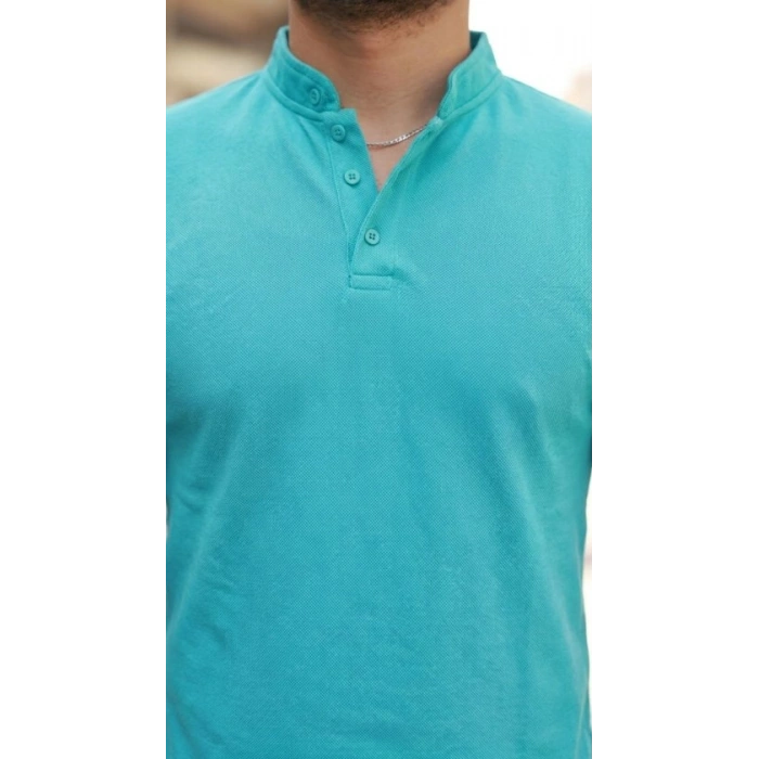 Erkek Hakim Yaka Dokuma Pamuklu Kumaş Kısa Kollu Tişört