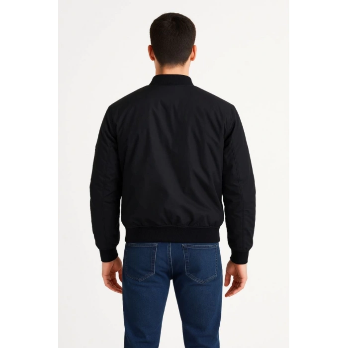 Erkek Içi Astarlı Fermuarlı Bomber Mont Ceket - Siyah