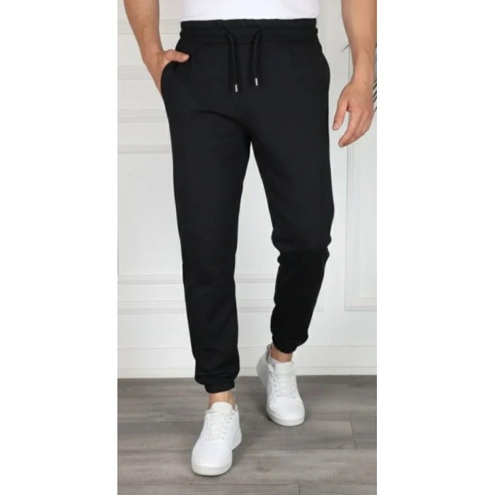 Erkek Jogger Eşofman Altı Rahat Kalıp, Cepli, Lastikli Paça, Günlük Spor Pantolon - Siyah