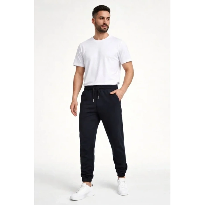 Erkek Jogger Eşofman Altı Rahat Kalıp, Cepli, Lastikli Paça, Günlük Spor Pantolon - Siyah