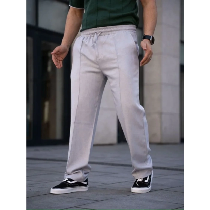 Erkek Keten Cepli Çıma Dikişli Jogger Buggy Pantalon Rahat Kalıp - Gri