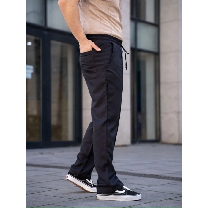 Erkek Keten Cepli Çıma Dikişli Jogger Buggy Pantalon Rahat Kalıp - Siyah