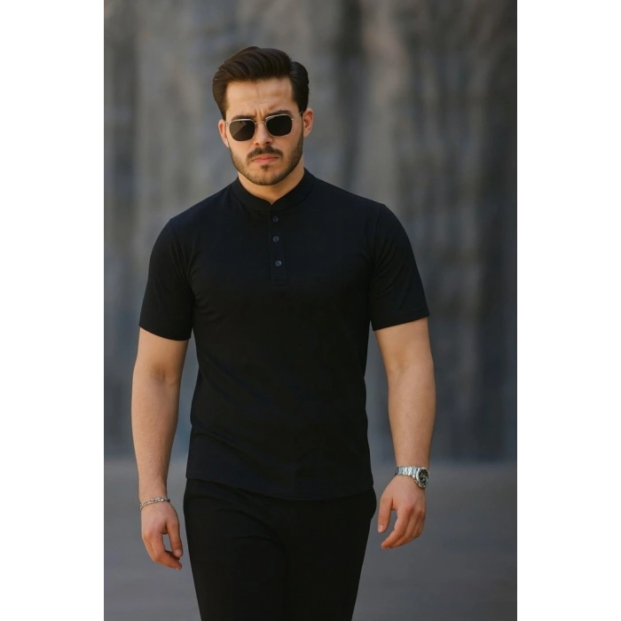 Erkek Kısa Kollu Hakim Yaka önü Düğmeli Viskon Bluz