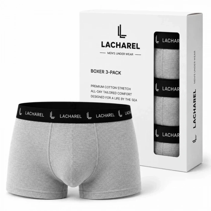 Erkek Likralı Pamuklu Nefes Alan Penye Boxer 3lü Paket - Gri