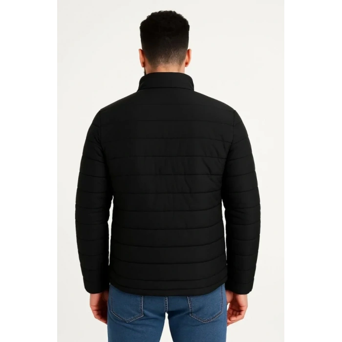 Erkek Mikro Su İtici Kapitone Baskılı Astarlı Fermuarlı Bomber Mont - Siyah