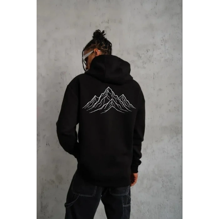 Erkek Nihilist Penguen Özel Tasarım Oversize Kapüşonlu Sweatshirt - Siyah