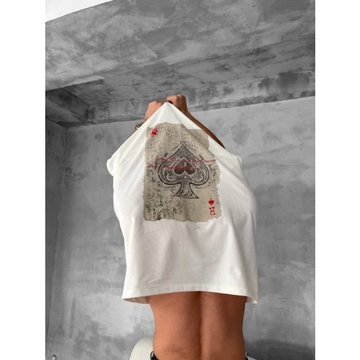 Erkek Ön Ve Arka Baskılı Oversize Bisiklet Yaka T-shirt - Beyaz