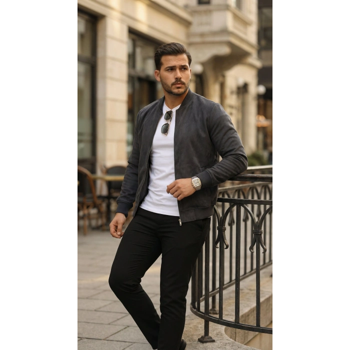 Erkek önden Fermuarlı Içi Astarlı Süet Ceket