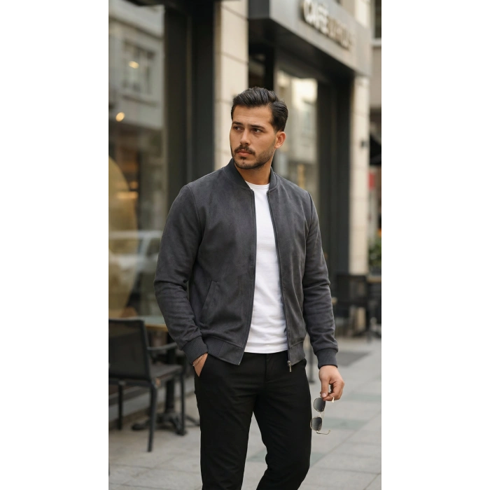 Erkek önden Fermuarlı Içi Astarlı Süet Ceket