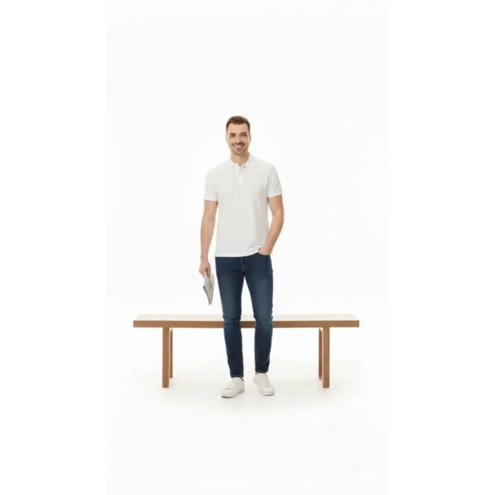 Erkek Pike Kumaş Düğmeli Yaka Regular Fit Günlük Kısa Kol Tişört T-shirt - Beyaz