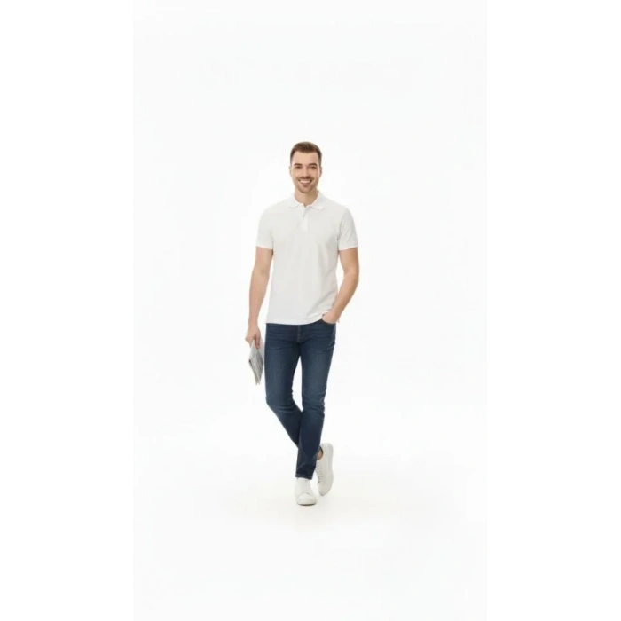 Erkek Pike Kumaş Düğmeli Yaka Regular Fit Günlük Kısa Kol Tişört T-shirt - Beyaz