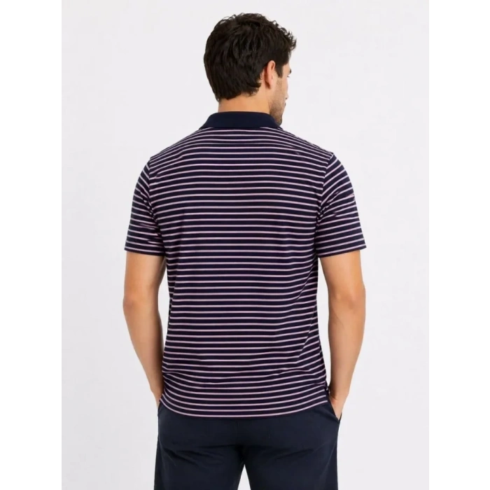 Erkek Pike Kumaş Gül Kurusu Çizgili Polo Yaka Tişört Kısa Kol T-Shirt - Siyah