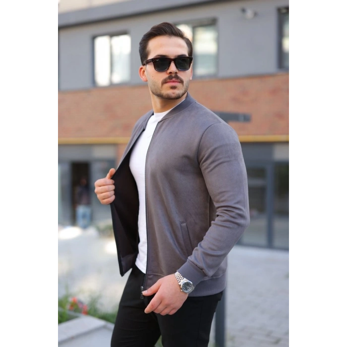 Erkek Scuba Süet Kumaş Bomber Hırka
