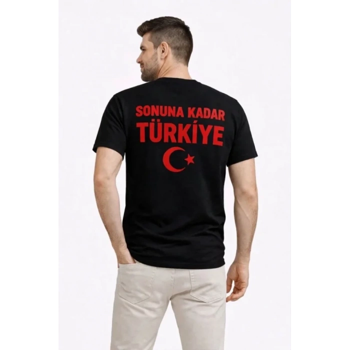 Erkek TÜRKİYE Ay Yıldız Baskılı Taraftar Forma T-Shirt - Siyah