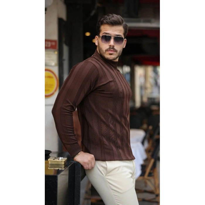 Erkek Yarım Balıkçı Yaka Kabartma Desenli Triko