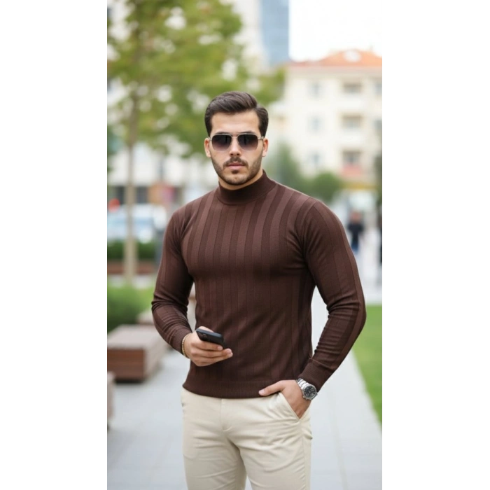 Erkek Yarım Balıkçı Yaka Kabartma Desenli Triko