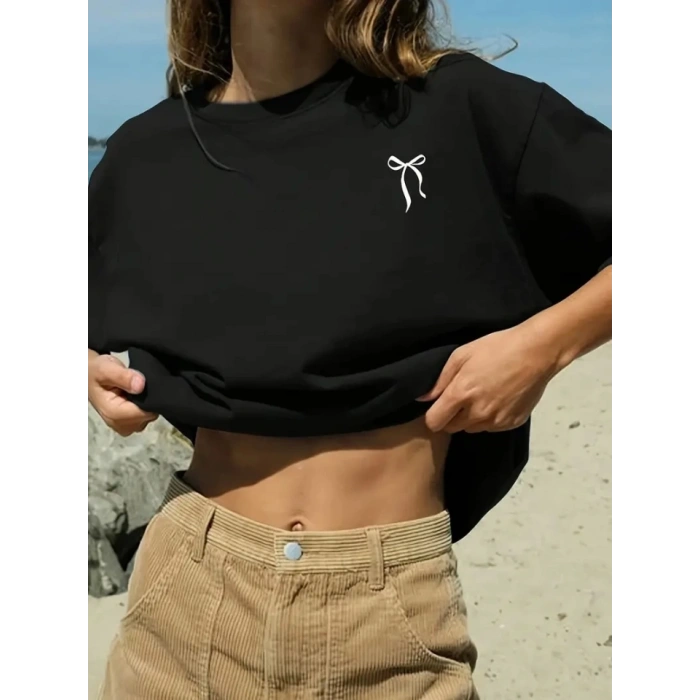 Fiyonk Baskılı Siyah Oversize Unisex T-shirt- Siyah