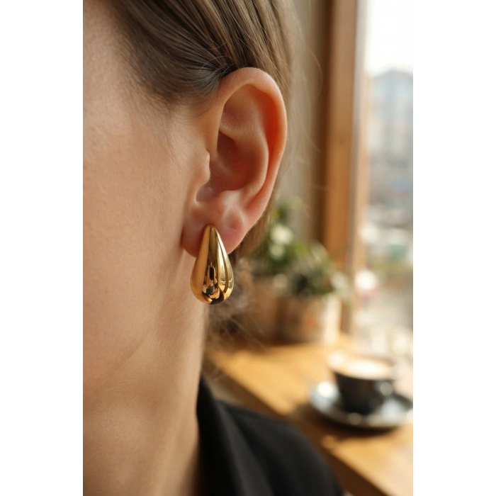 Gold Renk Damla Küpe 30 mm - Lisinya