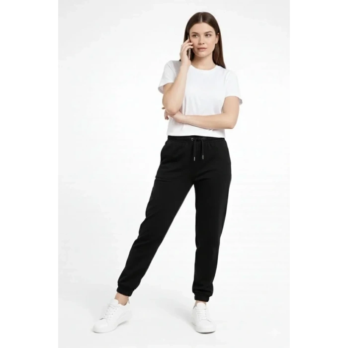 Jogger Eşofman Altı Rahat Kalıp, Cepli, Lastikli Paça, Günlük Spor Pantolon - Siyah