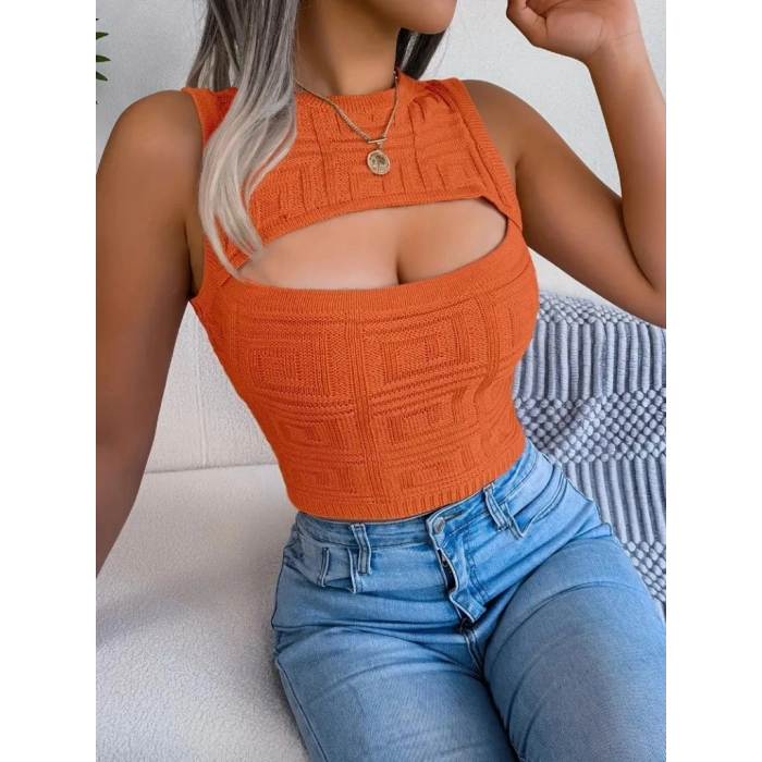 Kadın Askılı Bisiklet Yaka Güpüs Dekolteli Triko Crop Bluz