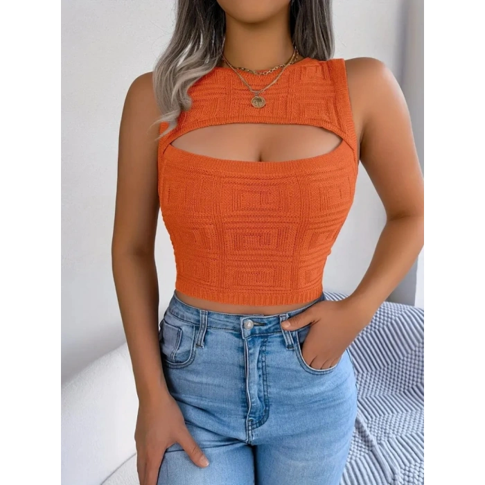 Kadın Askılı Bisiklet Yaka Güpüs Dekolteli Triko Crop Bluz