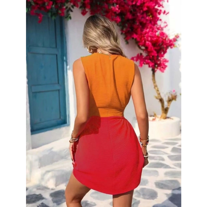 Kadın Askılı Bisiklet Yaka Yandan Açık Mini Aerobin Elbise
