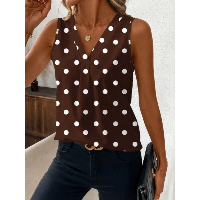 Kadın Askılı V Yakalı Puantiyeli Süprem Bluz