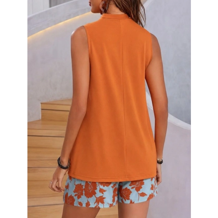 Kadın Askılı V Yakalı Sandy Bluz Ve Desenli Short Ikili Takım