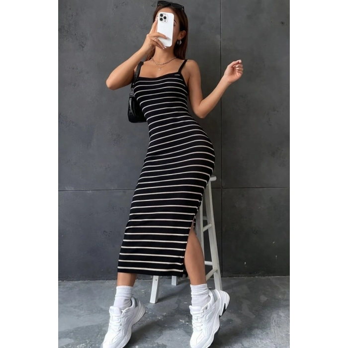 Kadın Askılı Yandan Yırtmaçlı Uzun Ottoman Elbise