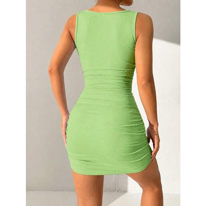 Kadın Askılı Yuvarlak Yaka Mini Kaşkorse Elbise