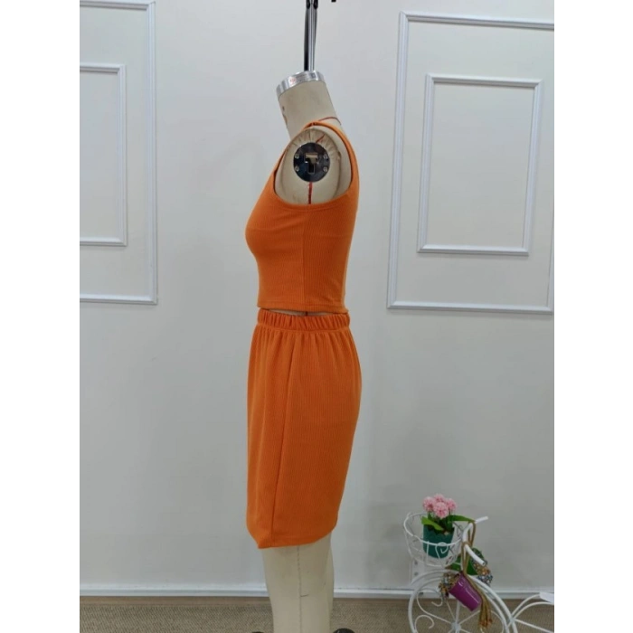Kadın Askılı Yuvarlak Yakalı Burgu Krop Ve Bluz Short Ikili Takım