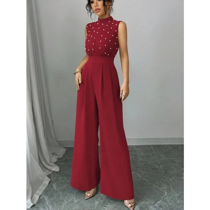 Kadın Balıkçı Yaka Kolsuz Incili Beli Kuşaklı Uzun Janjan Tulum
