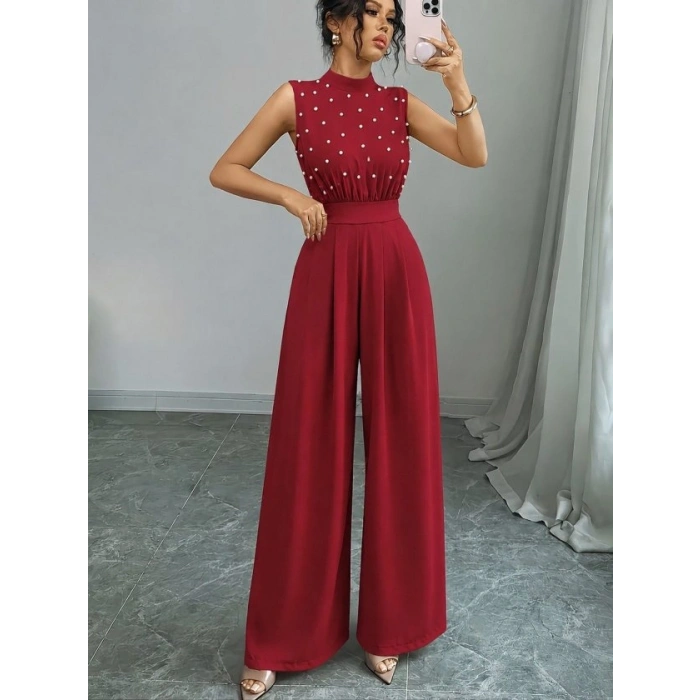 Kadın Balıkçı Yaka Kolsuz Incili Beli Kuşaklı Uzun Janjan Tulum