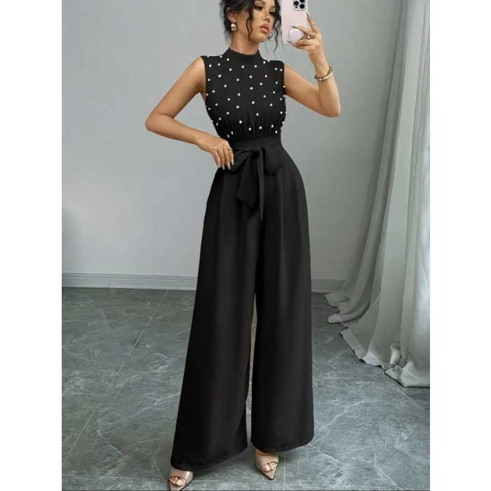 Kadın Balıkçı Yaka Kolsuz Incili Beli Kuşaklı Uzun Janjan Tulum