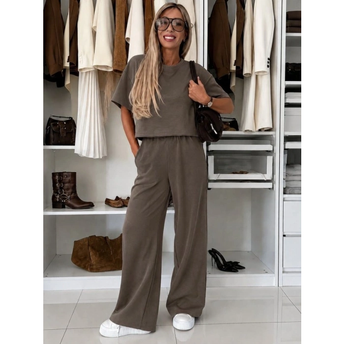 Kadın Kısa Kollu Bisiklet Yakalı Modal Bluz Ve Pantolon Ikili Takım