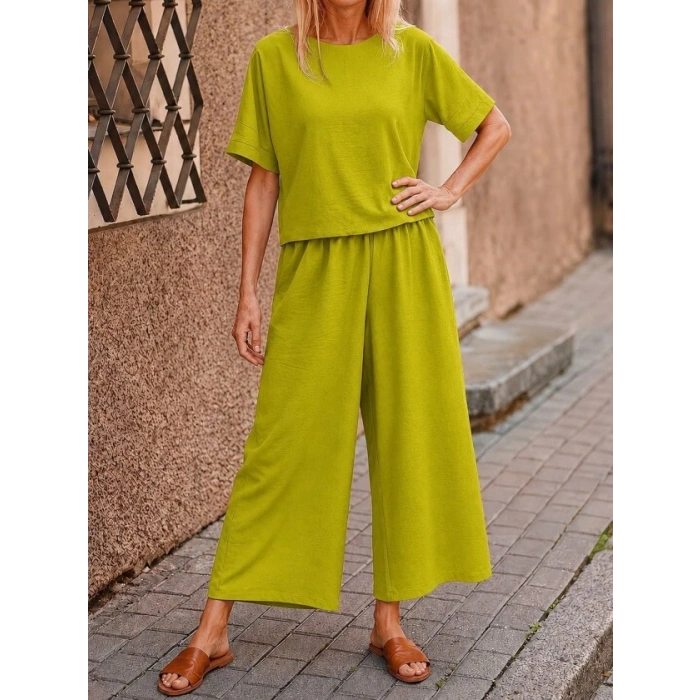 Kadın Kısa Kollu Kayık Yakalı Bluz Ve Pantolon Ikili Takım