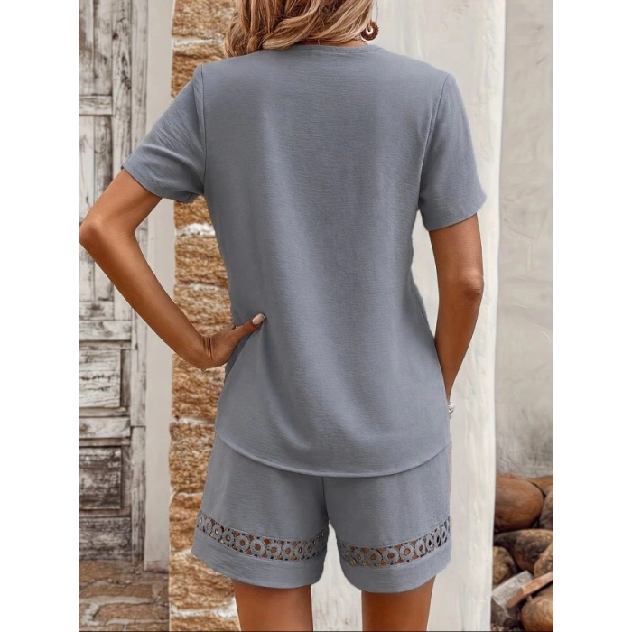 Kadın Kısa Kollu V Yakalı Bluz Ve Short Ikili Takım