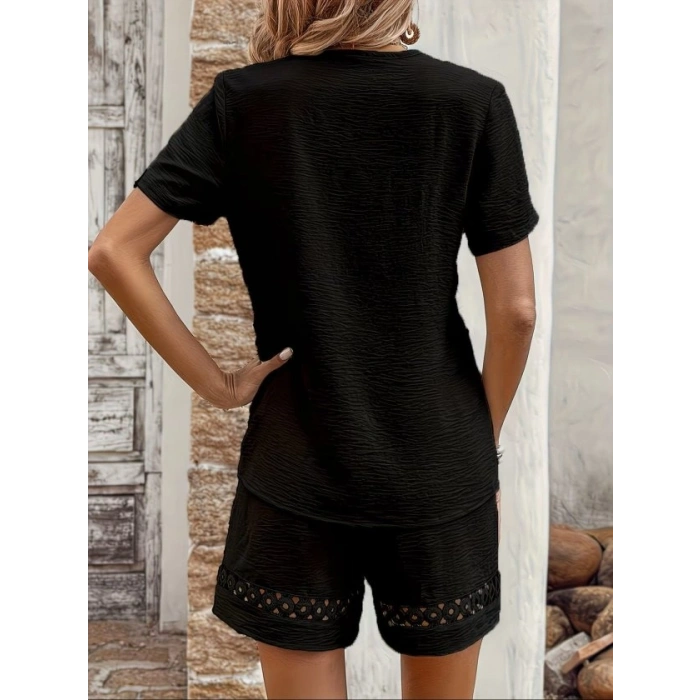 Kadın Kısa Kollu V Yakalı Bluz Ve Short Ikili Takım