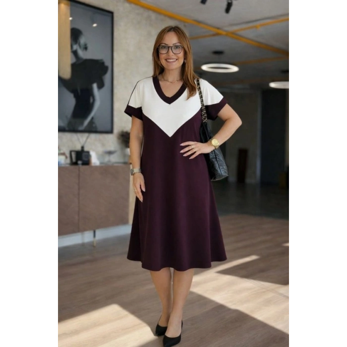 Kadın Kısa Kollu V Yakalı Kısa Modal Elbise
