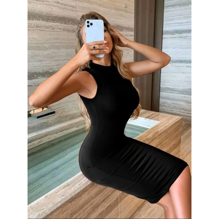 Kadın Kolsuz Balıkçı Yaka Kısa Dalgıç Elbise