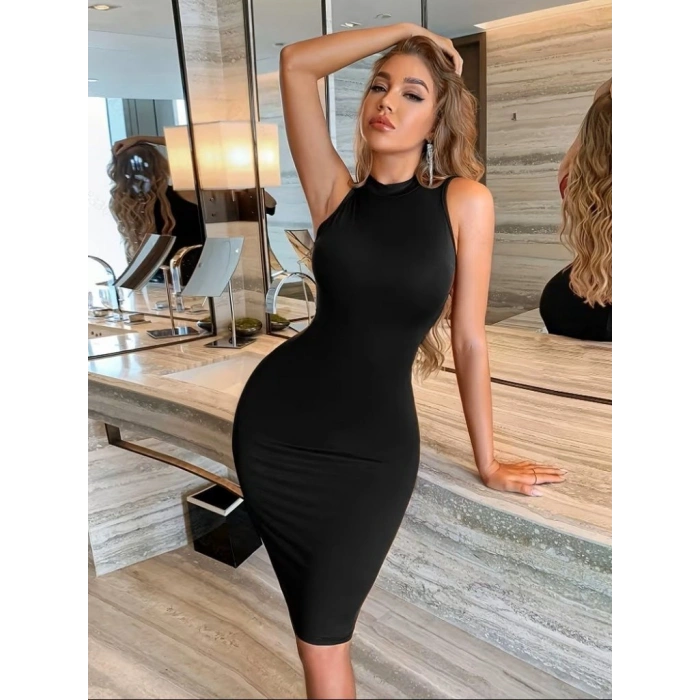 Kadın Kolsuz Balıkçı Yaka Kısa Dalgıç Elbise