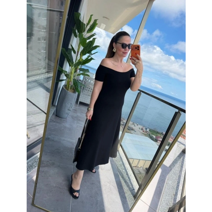Kadın Madonna Yaka Midi Boy Modal Elbise