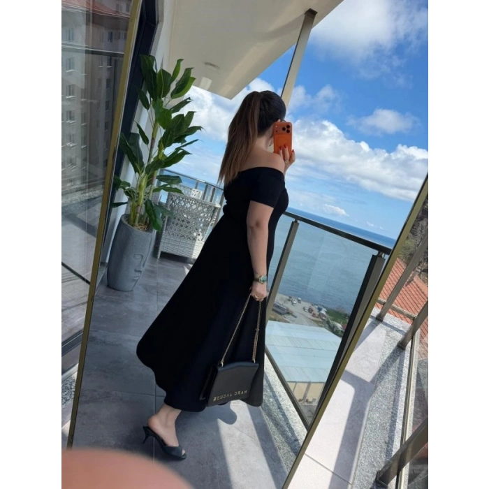Kadın Madonna Yaka Midi Boy Modal Elbise