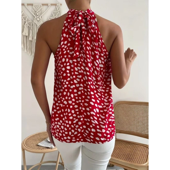 Kadın Omuzlardan Balıkçı Yaka Arkadan Bağlamalı Desenli Süprem Bluz
