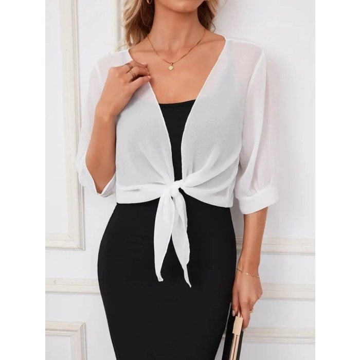 Kadın Truvakar Kol önden Bağlamalı Kısa şifon Bolero Ceket