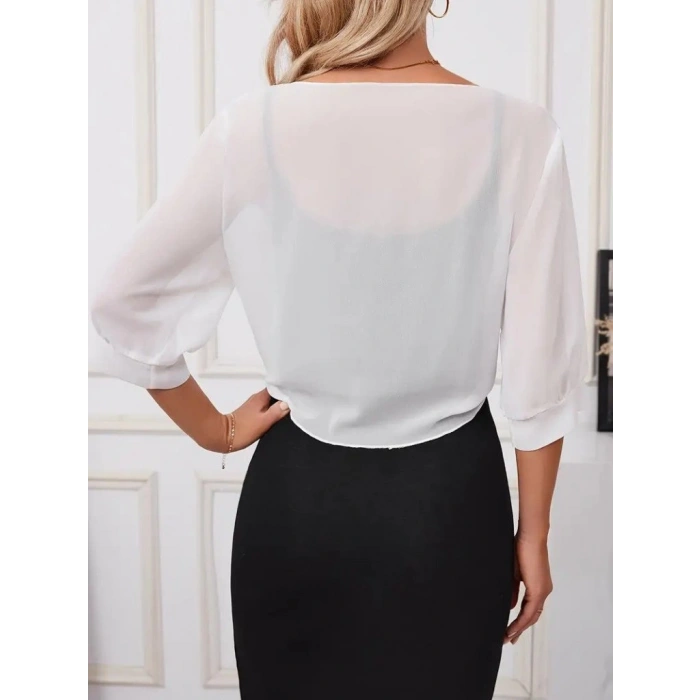 Kadın Truvakar Kol önden Bağlamalı Kısa şifon Bolero Ceket