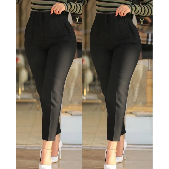 Kadın üste Oturan Paçası Bilek üzerinde Biten Krep Kumaş Kumaş Pantolon 36 (S) - 50 (5XL)