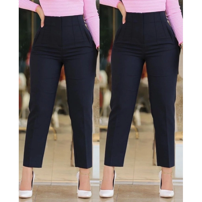 Kadın üste Oturan Paçası Bilek üzerinde Biten Krep Kumaş Kumaş Pantolon 36 (S) - 50 (5XL)