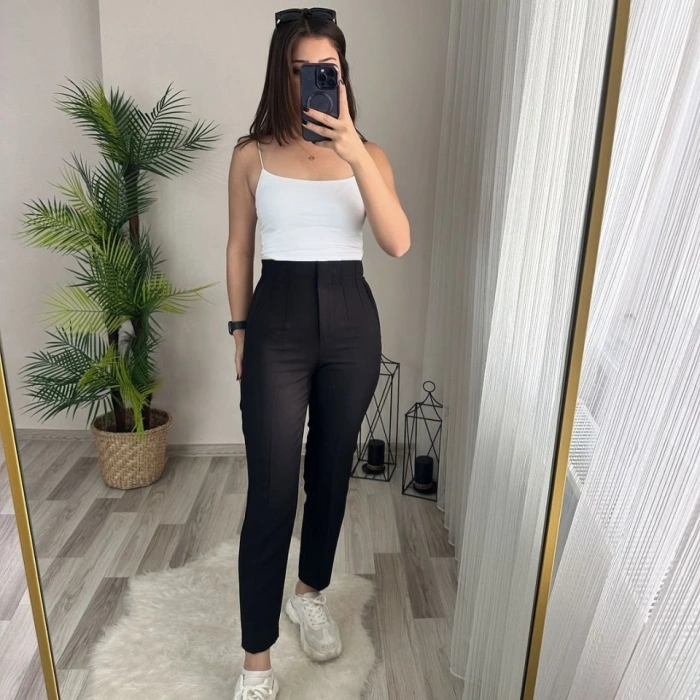 Kadın üste Oturan Paçası Bilek üzerinde Biten Krep Kumaş Kumaş Pantolon 36 (S) - 50 (5XL)
