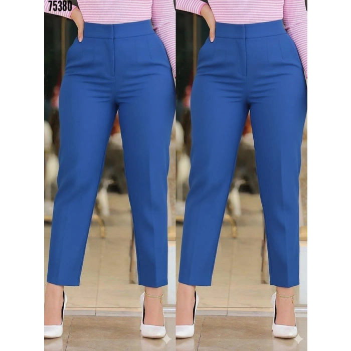 Kadın üste Oturan Paçası Bilek üzerinde Biten Krep Kumaş Pantolon 36 (S) - 50 (5XL)